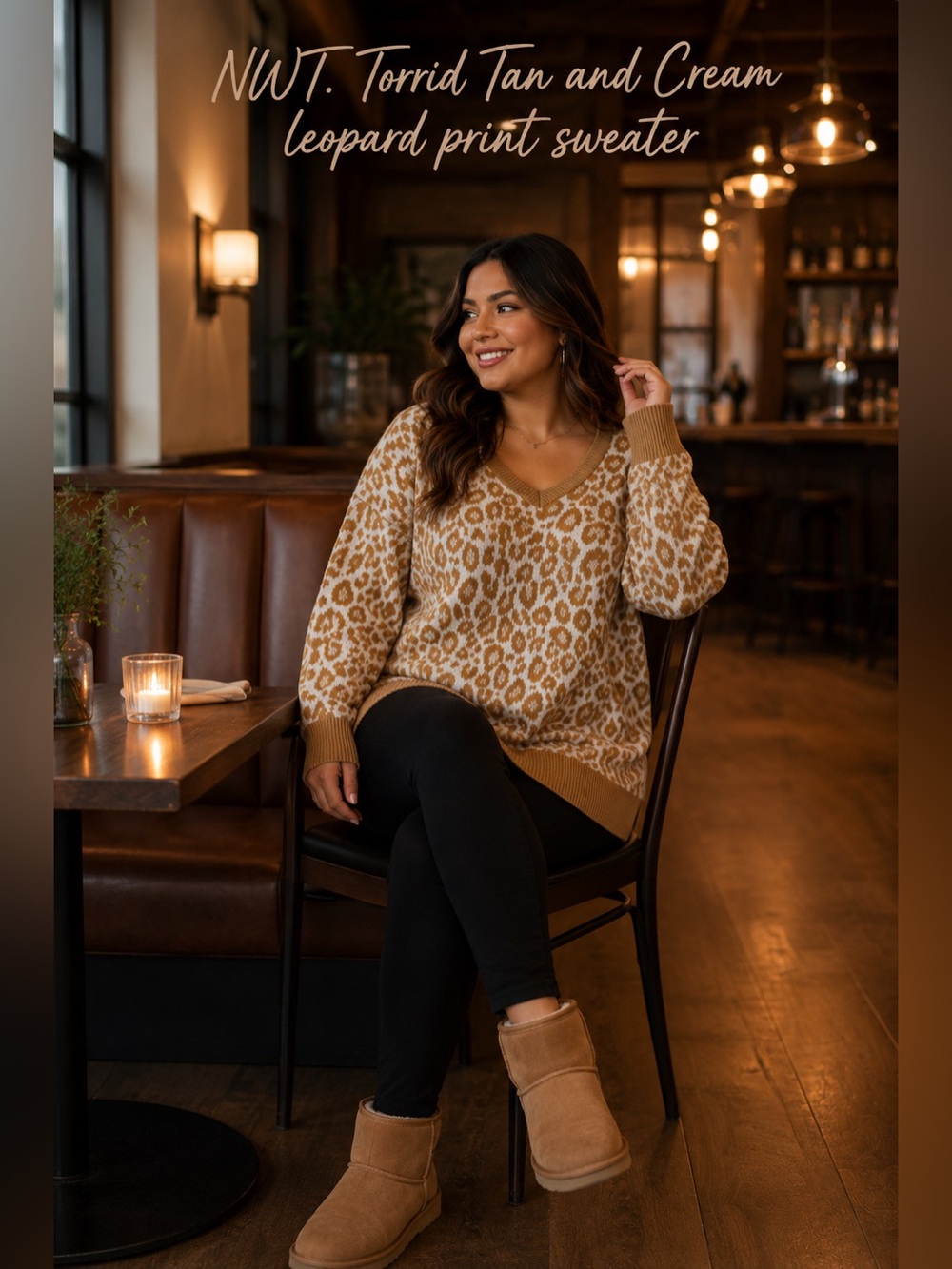 torrid Tan and Cream Leopard Print V-Neck Sweater